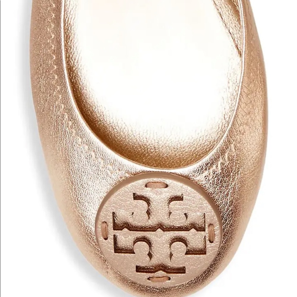 Tory Burch Minnie Travel Ballet Rose Gold size 8